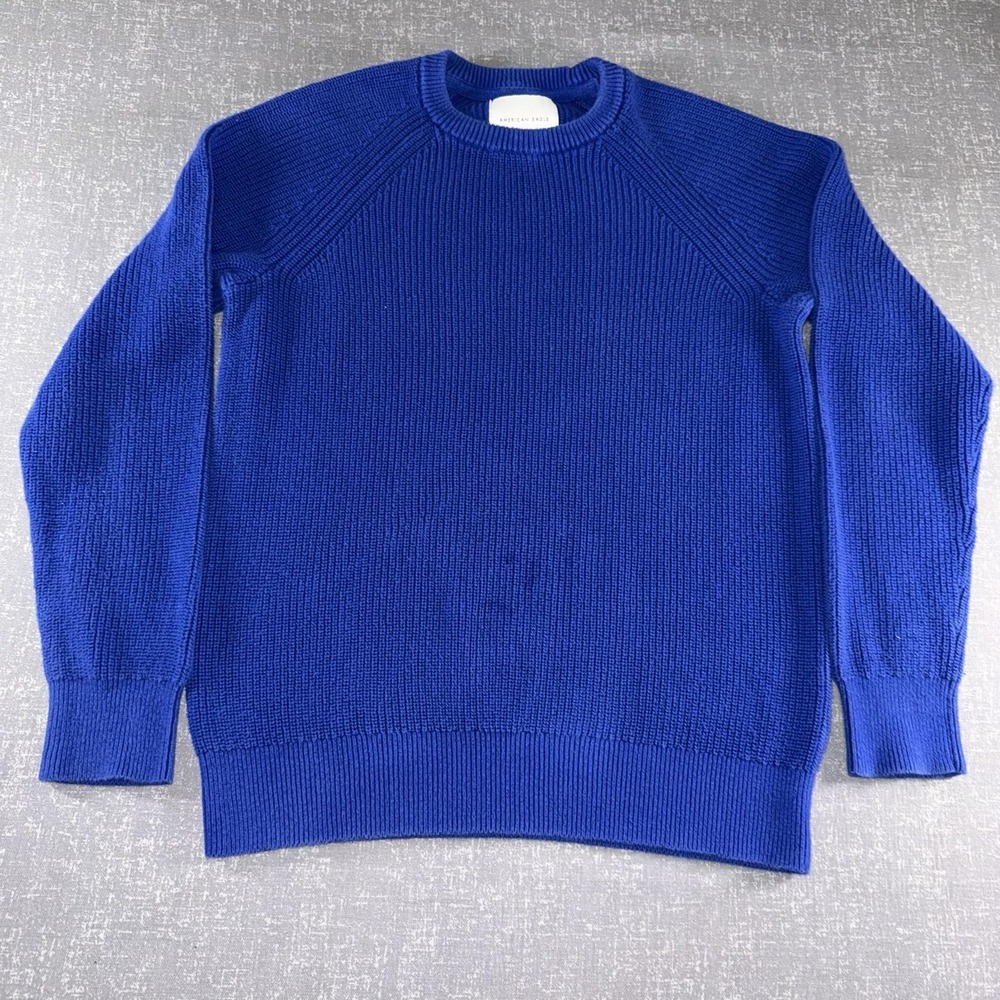 American Eagle Sweater Mens Large Blue Waffle Knit Raglan Crewneck Pullover
